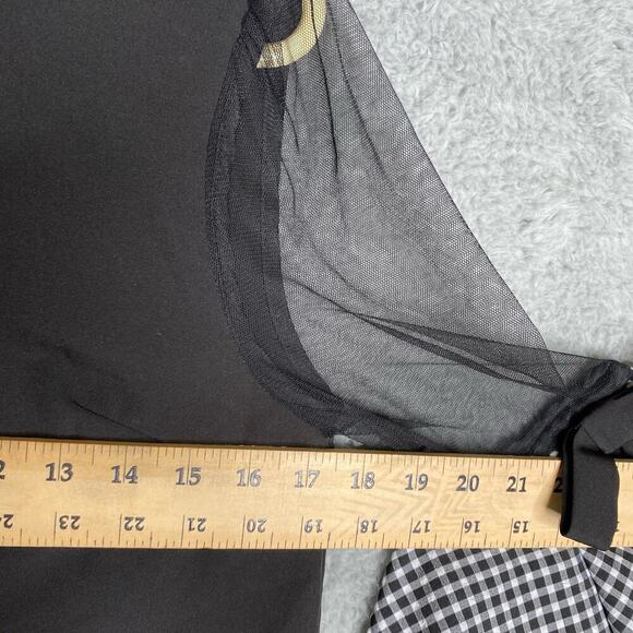 Gracia black bows plaid fancy date night dramatic bell sleeves dressy blouse S - Picture 3 of 10